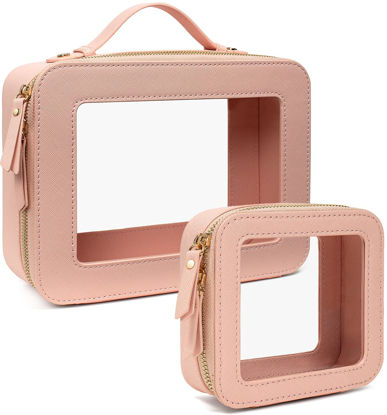 Picture of LETGO Clear Makeup Bags Set - TSA Approved Toiletry Bag with Handle Large Opening, Clear Toiletry Bags Case Pouch for Traveling Travel Car Orangizer Storage Essentials (Mini+Large Pink)