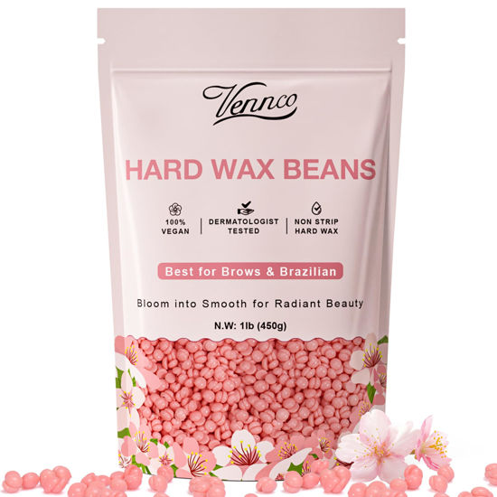 Picture of VENNCO Hard Wax Beads, 1lb Wax Beans for hair removal with Cherry Blossom Extract, Ideal for Sensitive Skin, Perfect for Facial, Eyebrows, Arms, and Brazilian Area, Wax Refill for Home Use