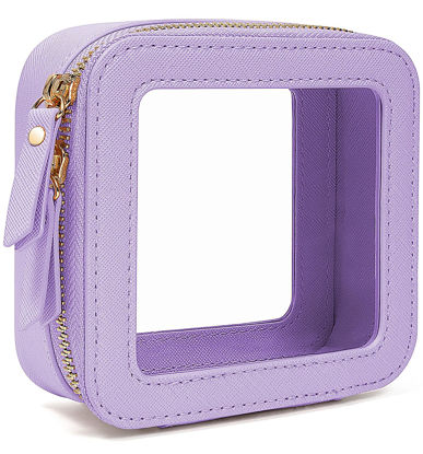Picture of LETGO Clear Makeup Bags, TSA Approved Toiletry Bag with Zipper, Clear Makeup Organizer Fit Carry-on Travel Essentials,Clear Cosmetic Bags for Women Men (0-Mini-Purple)