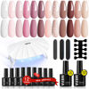 Picture of MEFA 19 Pcs Gel Nail Polish Kit with U V Light, 12 Colors All Seasons Nude Milky White Soak Off Gel Polish Nail Set with Base Top Coat Essential Manicure Tools Beginners Salon Nails DIY Art