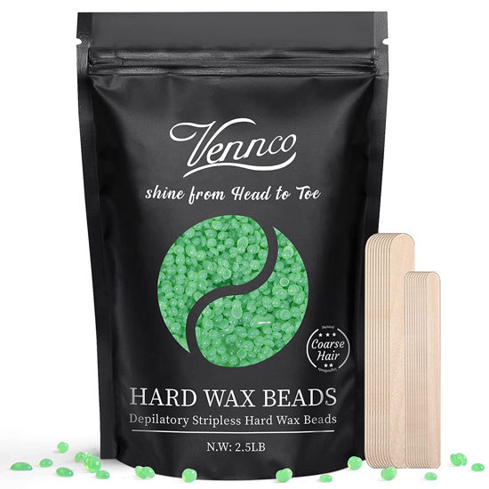 Picture of VENNCO 2.5lb Aloe Wax Beads - Hard Wax Beans for Coarse Hair Removal, Gentle Large Refill for Wax Warmer Kit, At-Home & Professional Smooth Waxing for Sensitive Skin Brazilian Bikini Face Eyebrow Leg