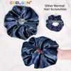 Picture of CEELGON Black Big Satin Scrunchies for Women Large Scrunchie Blue Satin Hair Ties Oversized Thick Elastic Jumbo Hair Scrunchies 6 Pack (black,gold,champagne,blue,green,white)