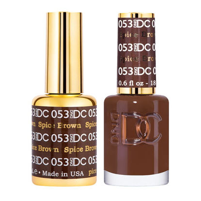 Picture of DND DC Gel Polish Set, Brown Collection, UV/LED Gel Polish and Air Dry Nail Lacquer, Matching Chip-Free Polish Duo, 053 Spiced Brown, 0.5 Fl Oz