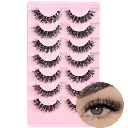 Picture of FARRED Cat Eye Lashes Natural Eyelashes Short Wispy Lash Strips Volume Eyelash Cateye Medium Length False Lashes Natural Looking Hybrid Clusters Full Strip Lashes (A1 | 8-14MM)