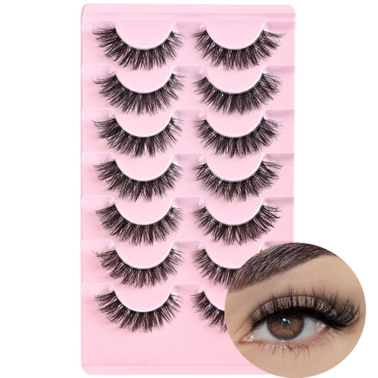 Picture of FARRED Cat Eye Lashes Natural Eyelashes Short Wispy Lash Strips Volume Eyelash Cateye Medium Length False Lashes Natural Looking Hybrid Clusters Full Strip Lashes (A1 | 8-14MM)