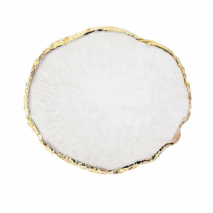 Picture of JASSINS Resin Nail Art Palette,Nail Art Painting Mixed Color Palette Gold Edge Nail Gel Color Makeup Display Board (White)