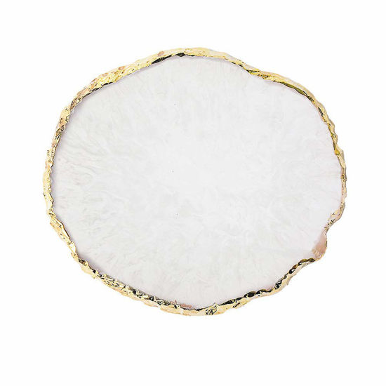 Picture of JASSINS Resin Nail Art Palette,Nail Art Painting Mixed Color Palette Gold Edge Nail Gel Color Makeup Display Board (White)