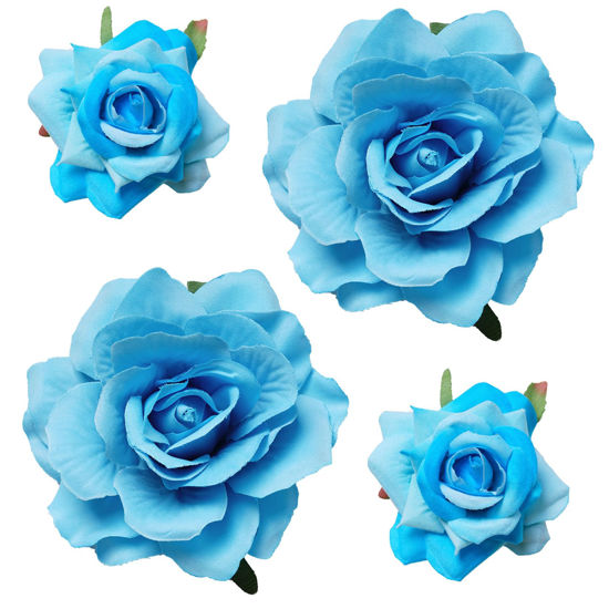 Picture of Topbuti Rose Hair Clip Flower Hairpin Rose Brooch Floral Clips, 4 Pcs Fabric Rose Flowers Hair Clips Mexican Hair Flowers Pin up Headpieces for Woman Girl Wedding Party Mother's Day (Light Blue)