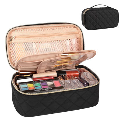 Picture of OCHEAL Small Makeup Bag,Portable Cute Travel Makeup Bag Pouch for Women Girls Makeup Brush Organizer Cosmetics Bags with Compartment-Black