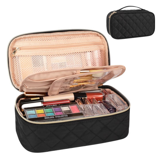 Picture of OCHEAL Small Makeup Bag,Portable Cute Travel Makeup Bag Pouch for Women Girls Makeup Brush Organizer Cosmetics Bags with Compartment-Black