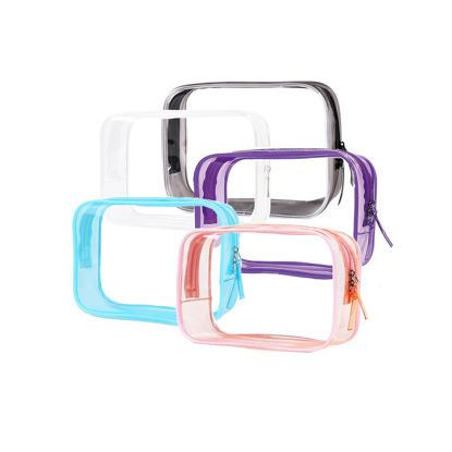 Picture of Clear Pouch Small, Clear Makeup Bag, 6.6"x2.3"x4.7" Size TSA Approved Toiletry Bag, Clear Travel Bags for Toiletries, Clear Cosmetic Bag for Women and Men Small 5 Mixed Color-1 Pack