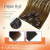 Picture of Full Shine Clip in Hair Extensions Ombre Human Hair Brown Balayage to Ash Brown Mix Honey Blonde And Lightest Blonde Straight Human Hair Extensions Clip ins 20 Inch Double Weft Clip in Extensions
