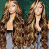 Picture of SPOU Highlight Ombre 13x6 Lace Front Wig Human Hair 28 Inch Body Wave Honey Blonde Glueless HD Transparent Lace Frontal Wigs for Women 180 Density Human Hair Pre Plucked with Baby Hair