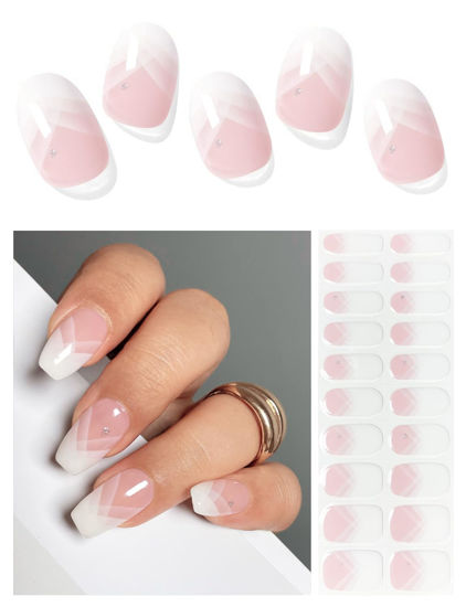 Picture of AutyaMee Semi Cured Gel Nail Strips (Elegant French)-20 PCS White French Gel Nail Stickers | Gel Nail Wraps | UV Light Required, Salon Quality & Easy to Use