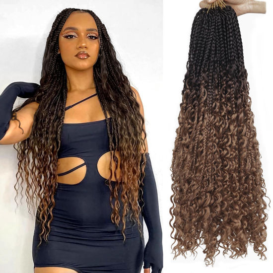 Picture of Goddess Box Braids Crochet Hair With Curly Ends 24 Inch Bohomian Box Braids Crochet Braids 8 Packs 3X Crochet Braids Synthetic Braiding Hair Extension for Black Women (24 Inch (Pack of 8), 4-30)……