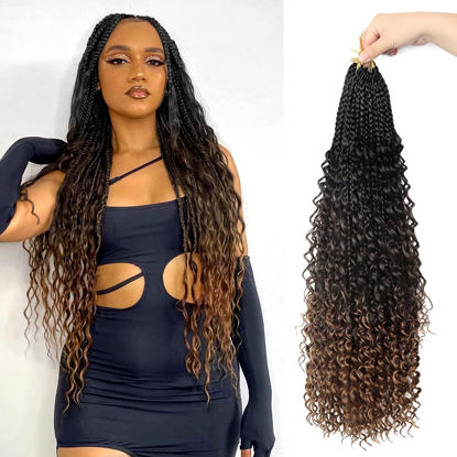 Picture of Goddess Box Braids Crochet Hair With Curly Ends 22 Inch Bohomian Box Braids Crochet Braids 8 Packs 3X Crochet Braids Synthetic Braiding Hair Extension for Black Women (22 Inch (Pack of 8), 1B-4-30)……