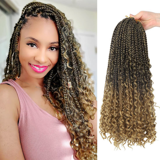 Picture of Goddess Box Braids Crochet Hair With Curly Ends 18 Inch Bohomian Box Braids Crochet Braids 8 Packs 3X Crochet Braids Synthetic Braiding Hair Extension for Black Women (18 Inch (Pack of 8), M1b 27)