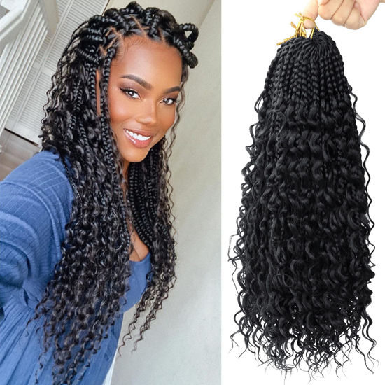 Picture of Goddess Box Braids Crochet Hair With Curly Ends 18 Inch Bohomian Box Braids Crochet Braids 8 Packs 3X Crochet Braids Synthetic Braiding Hair Extension for Black Women(18 Inch (Pack of 8), #1)…