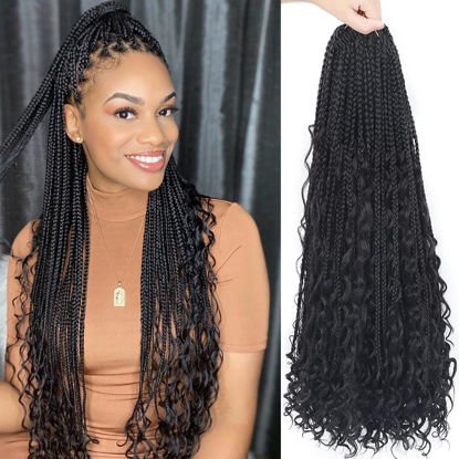 Picture of Goddess Box Braids Crochet Hair With Curly Ends 24 Inch Bohomian Box Braids Crochet Braids 8 Packs 3X Crochet Braids Synthetic Braiding Hair Extension for Black Women (24 Inch (Pack of 8), 1B)…