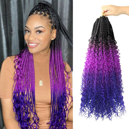 Picture of Goddess Box Braids Crochet Hair With Curly Ends 22 Inch Bohomian Box Braids Crochet Braids 8 Packs 3X Crochet Braids for Black Women(22 Inch (Pack of 8), M1B purple Blue)…