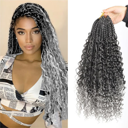 Picture of Goddess Box Braids Crochet Hair With Curly Ends 18 Inch Bohomian Box Braids Crochet Braids 8 Packs 3X Crochet Braids Synthetic Braiding Hair Extension for Black Women (18 Inch (Pack of 8), T-Grey)……