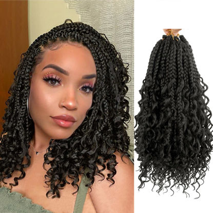 Picture of Goddess Box Braids Crochet Hair With Curly Ends 12 Inch Bohomian Box Braids Crochet Braids 8 Packs 3X Crochet Braids Synthetic Braiding Hair Extension for Black Women(12 Inch (Pack of 8), #2)………