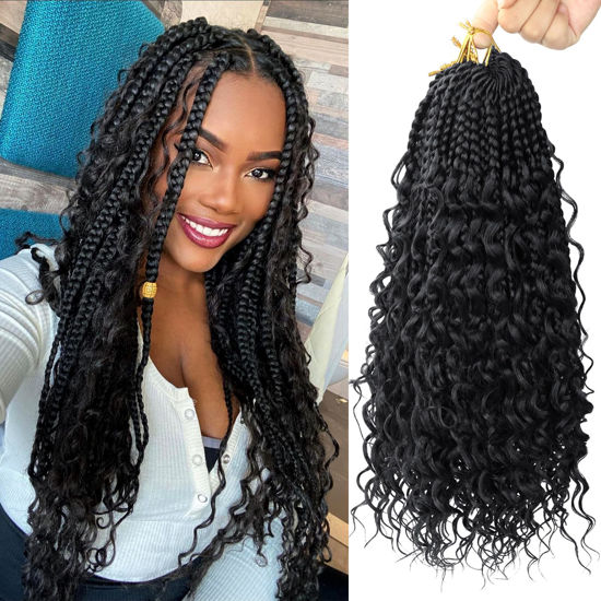 Picture of Goddess Box Braids Crochet Hair With Curly Ends 16 Inch Bohomian Box Braids Crochet Braids 8 Packs 3X Crochet Braids Synthetic Braiding Hair Extension for Black Women (16 Inch (Pack of 8), #1)…