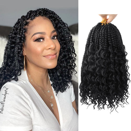 Picture of Goddess Box Braids Crochet Hair With Curly Ends 12 Inch Bohomian Box Braids Crochet Braids 8 Packs 3X Crochet Braids Synthetic Braiding Hair Extension for Black Women (12 Inch (Pack of 8), #1)…
