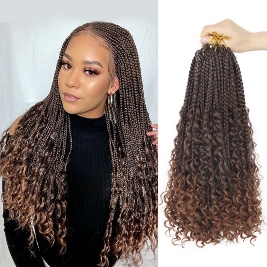 Picture of Goddess Box Braids Crochet Hair With Curly Ends 16 Inch Bohomian Box Braids Crochet Braids 8 Packs 3X Crochet Braids Synthetic Braiding Hair Extension for Black Women(16 Inch (Pack of 8), T1B 30)…