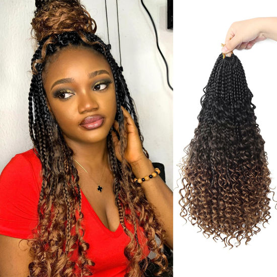 Picture of Goddess Box Braids Crochet Hair With Curly Ends 16 Inch Bohomian Box Braids Crochet Braids 8 Packs 3X Crochet Braids Synthetic Braiding Hair Extension for Black Women (16 Inch (Pack of 8), 1B-4-30)……