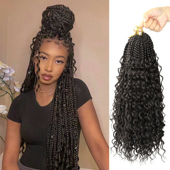 Picture of Goddess Box Braids Crochet Hair With Curly Ends 18 Inch Bohomian Box Braids Crochet Braids 8 Packs 3X Crochet Braids Synthetic Braiding Hair Extension for Black Women(18 Inch (Pack of 8), #4)…