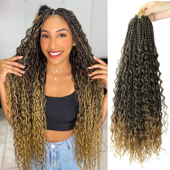 Picture of Goddess Box Braids Crochet Hair With Curly Ends 24 Inch Bohomian Box Braids Crochet Braids 8 Packs 3X Crochet Braids Synthetic Braiding Hair Extension for Black Women (24 Inch (Pack of 8), T27)………