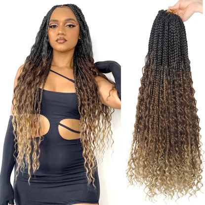 Picture of Goddess Box Braids Crochet Hair With Curly Ends 24 Inch Bohomian Box Braids Crochet Braids 8 Packs 3X Crochet Braids for Black Women (24 Inch (Pack of 8), T1B-30-27)………