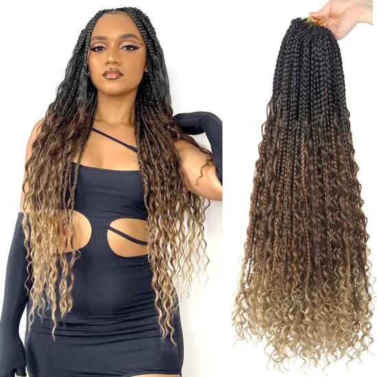 Picture of Goddess Box Braids Crochet Hair With Curly Ends 24 Inch Bohomian Box Braids Crochet Braids 8 Packs 3X Crochet Braids for Black Women (24 Inch (Pack of 8), T1B-30-27)………
