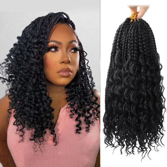 Picture of Goddess Box Braids Crochet Hair With Curly Ends 14 Inch Bohomian Box Braids Crochet Braids 8 Packs 3X Crochet Braids Synthetic Braiding Hair Extension for Black Women(14 Inch (Pack of 8), #1)…