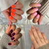 Picture of 96Pcs Press On Nails Short Square Fake Nails Orange Pink Dark Purple Brown False Nails With Glossy Designs Acrylic Nails Press Ons Short Full Cover Glue On Nails Stick On Nails For Women