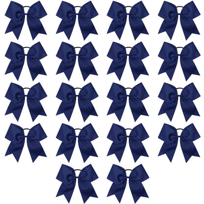 Picture of Cheer Bows, Caenagrion 18 PCS 8" Navy Blue Large Cheer Hair Bows Ponytail Holder Elastic Band Handmade for Cheerleaders Teen Girls College Sports (Navy Blue)