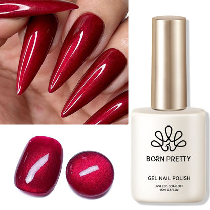 Picture of Born Pretty Pearl Burgundy Gel Nail Polish Dark Wine Red Gel Polish Shimmer Glitter Shiny Scarlet Ruby Pearlescent Nail Polish Mermaid Christmas Gel Nail Art Manicure DIY Gift 15ML