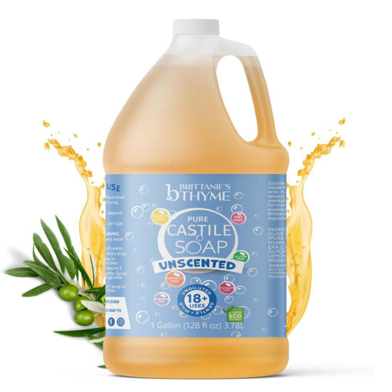 Picture of Brittanie's Pure Organic Castile Liquid Olive Oil Soap Refill, 1 Gallon | Face, Body Wash, Dishes, Pets & Laundry | Vegan & Gluten Free Non-GMO