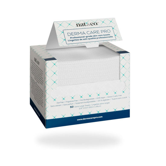 Picture of Nat.&Co. Derma Care Pro 100% USDA Biobased Material - Professional Grade Extra Large Face Towels - Bio-Based Towel, Makeup Remover Dry Wipes, Facial Wash Cloths for Sensitive and Clean Skin - 50 Count