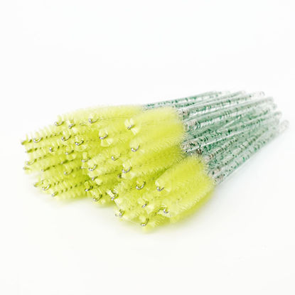 Picture of i-Laesh 100 Pcs Crystal Eyelash Brush Mascara Wands Disposable Eyebrow/Lash Brushes for Eyelashes Extensions Eye Makeup Kit Lashes Applicator Tool Spoolies (Crystal Green)