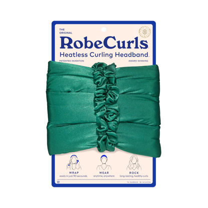 Picture of RobeCurls Heatless Hair Curler Set - Satin Curling Headband for Natural, No-Heat Curls - Sleep in Overnight Styling Tool with 2 Scrunchies - Easy & Gentle on Hair - Valentines Day Gift for Her (Jade)