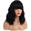 Picture of WTHCOS Black Wig Short Bob Wig Short Curly Wavy Wig With Bangs for Women Heat Resistant Synthetic Wigs for Daily Use Cosplay Wig With Wig Cap