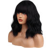 Picture of WTHCOS Black Wig Short Bob Wig Short Curly Wavy Wig With Bangs for Women Heat Resistant Synthetic Wigs for Daily Use Cosplay Wig With Wig Cap