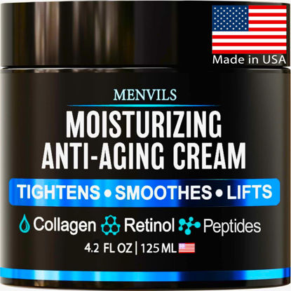 Picture of Mens Face Moisturizer Cream - Anti Aging & Wrinkle Cream - Face Moisturizer For Men with Collagen, Retinol, Peptides, Jojoba Oil - Facial Skin Care Lotion - Day & Night - 4.2 OZ