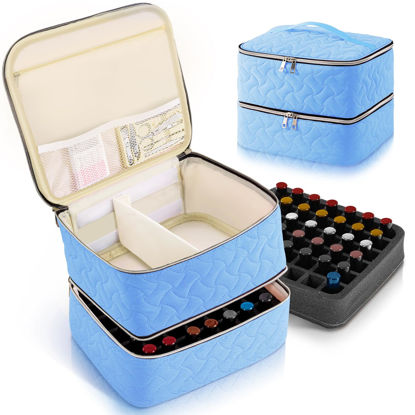 Picture of Nail Polish Organizer Case Holds 42 Bottles (15ml/0.5 fl.oz), Double-Layer Nail Polish Storage with Adjustable Dividers, Portable Nail Polish Bag for Nail Gel Nail Lamp and Manicure Tools, Light Blue