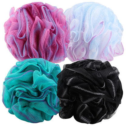 Picture of BTYMS 4 Pieces 75g/pc Shower Loofahs Large Bath Sponge Mesh Pouf Wash Puff Shower Poof Body Loofas for Bathing