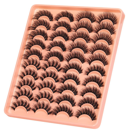 Picture of Lashes Mink Fluffy False Eyelashes Wispy Lashes Pack 4 Styles Mixed Faux Mink Eyelashes Volume Strip Fake Eye Lashes 20 Pairs by Yawamica