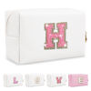 Picture of Small Initial Patch Makeup Bag Personalized Gifts Make Up Bag,White Cute PU Leather Glitter Letter Cosmetic Bag with Zipper,Trendy Portable Travel Toiletry Pouch,Preppy Stuff for Teen Girls Women H