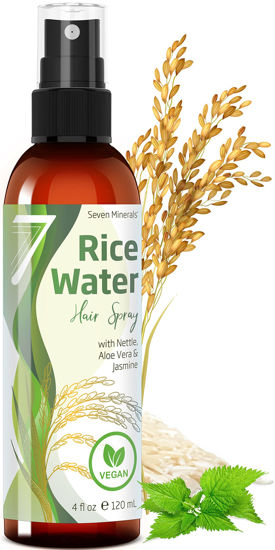 Picture of Seven Minerals, NEW Fermented Rice Water for Hair Growth - Blended with Nettle, Aloe Vera & Jasmine - Vegan Non-Greasy Rice Water Spray - Thicker, Longer, Softer Hair for Women & Men (4 fl oz)